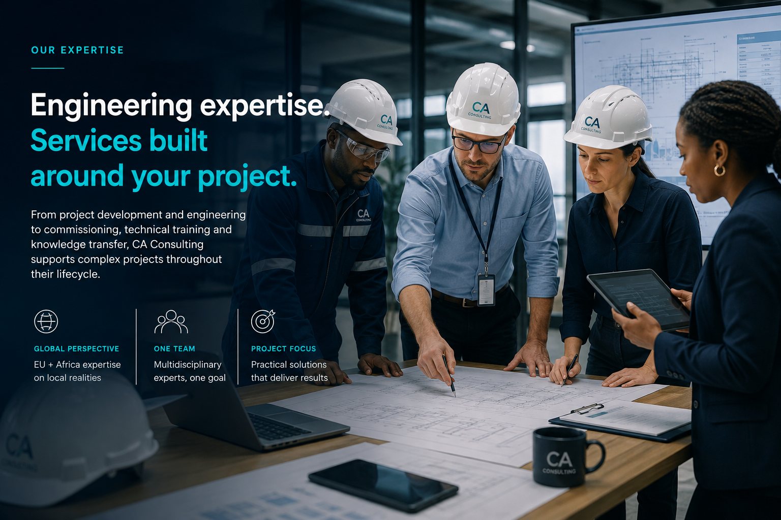 CA Consulting engineering team collaborating on a technical project